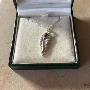 Connemara Marble CZ w/Oval Marble Leaf/Feather SS Necklace